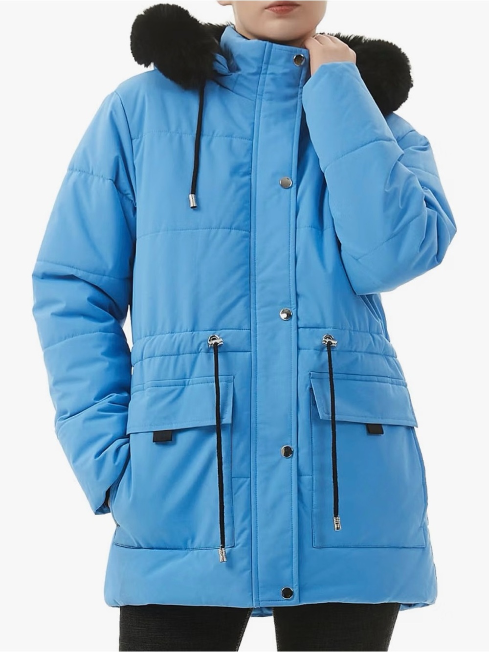 Women's Denim Blue Winter Overcoat with Fleece Lining Denim Blue